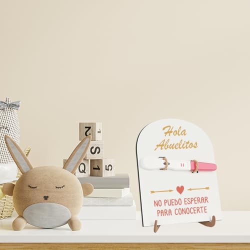 Image of Spanish Hola Abuelitos Pregnancy Announcement, Baby Surprise Announcement Ideas, Pregnancy Reveal To Grandma Grandpa Grandparents Test Keepsake Wooden Sign