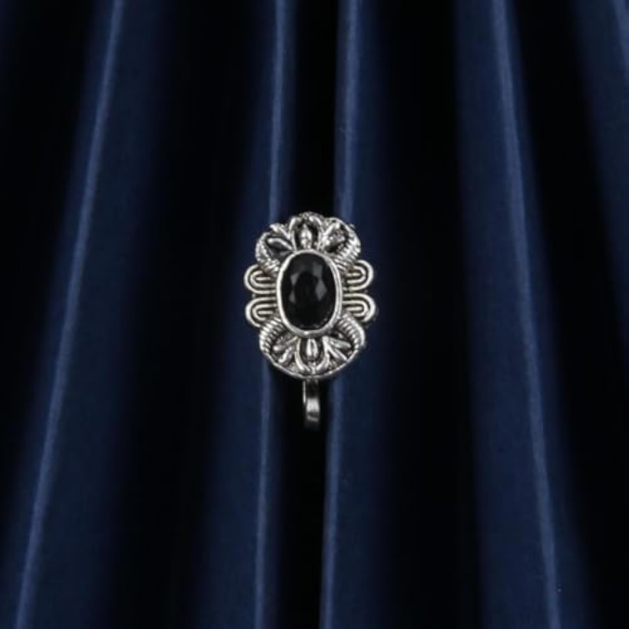 Women's Black Colour Silver Oxidized Tone Studs Nose Pin, Clip-On Design