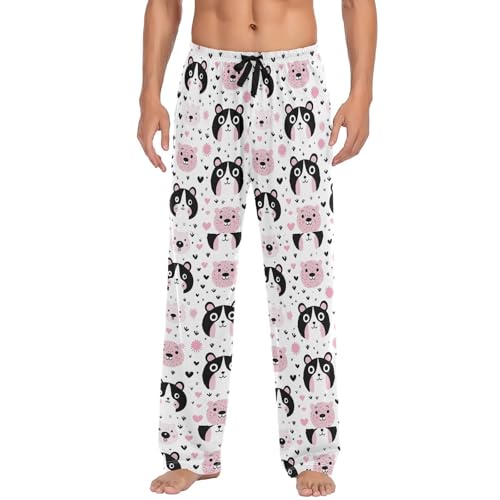 Men’s Pink Panda Bears Pajama Pants with Pockets, Comfortable Lounge Sleep Bottoms#699