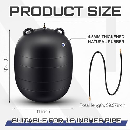 Image of Glooglitter 12 Inch Inflatable Pipe Plug Sewer Test Plug Rubber Plumbing Test Balloon Ball for Sewage Pipeline Inspection (with 39.37 Rubber Extension Hose)