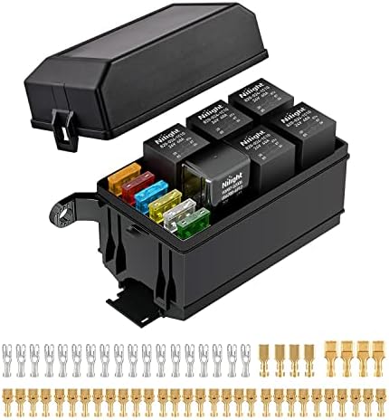 Nilight 12V Fuse Relay Box 6 Relays 6 Slots ATC ATO Blade Fuse Holder 4Pin 5Pin Terminal 40A Relay Waterproof Block Kit Universal for Automotive Car Truck Camper Marine Boat