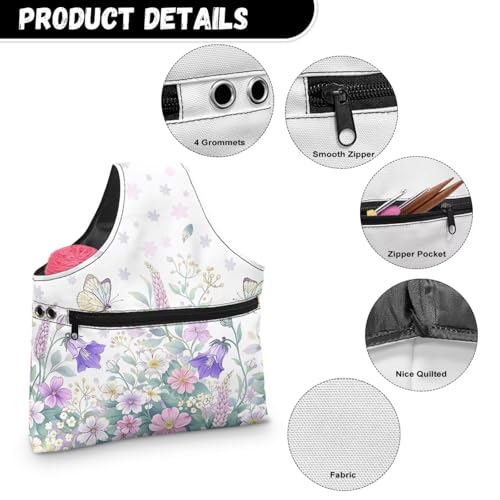 Image of ZUXONGSY Wildflower Knitting Bag Yarn Bags for Crocheting Butterfly Floral Yarn Storage Organizer for Crochet