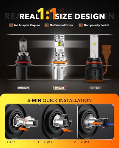 Image of OXILAM 9004 LED Light Bulbs, 1200% Enhanced Brightness 6500K Cool White, Anti-Flicker, 60,000Hrs Lifespan, Easy Plug-N-Play, IP68 Rated, HB1 Fog Light for Cars Trucks SUVs, Pack of 2