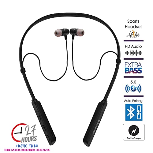 Image of Hitage NBT-14 Musk Series Super Bass BT Version 5.1 HD Voice Imported Chip Neckband Bluetooth Headset (Black, in The Ear)