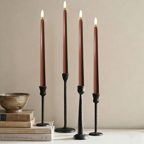 Image of Brown Fall Flameless Taper Candles with Remote Timer Set of 4