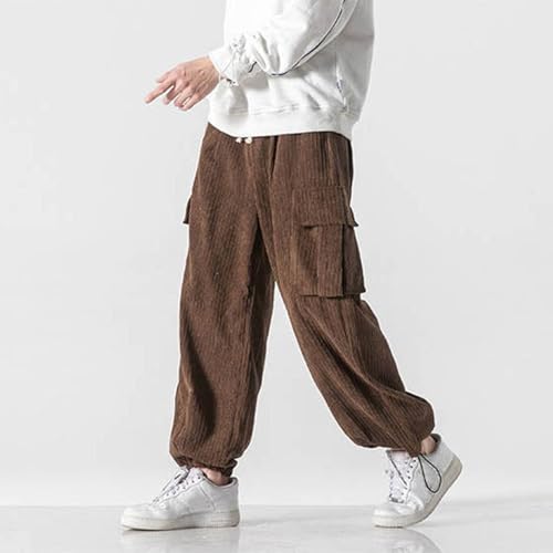 Mens Corduroy Sweatpants with Cargo Pocket Oversized Elastic Waist Baggy Straight Slacks Pants Work Casual3