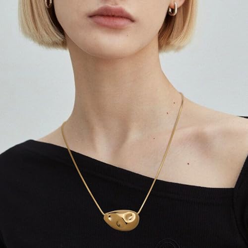 Chunky Gold Silver Pendant Necklace for Women, Trendy Charm Choker Thick Adjustable Hammered Hollow Long Chain Necklaces Prom Holiday Fashion Jewelry Gift.2