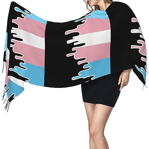 Trans Pride Flag Scarf With Tassel For Women Large Warm Shawls Wraps Cashmere Scarves Blanket For Fall Winter 27 * 77 Inches4