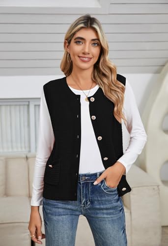 Pink Queen Women's Sweater Vest 2025 Sleeveless Knit Crewneck Button Down Tank Tops Fashion Casual Loose Cardigans2