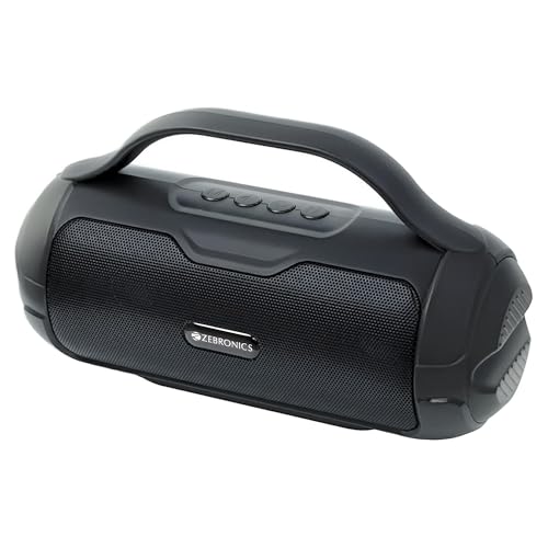 Image of ZEBRONICS Sound Feast 40 Portable Bluetooth Speaker, 8 Watts, Dual 5.2cm Drivers, Passive Radiator, Upto 16 Hours Playback, BTv5.3 | USB | mSD |TWS, Call Function, Deep (Black), Model : Zeb-PSPK 48