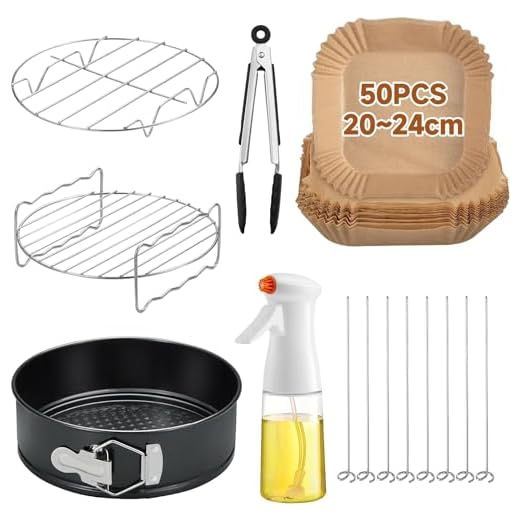 HAUSPROFI Accesorios Freidora Sin Aceite - Kit Completo para Freidoras de Aire Cecotec Cosori 5,5L: Incluye Papel Desechable, Pulverizador de Aceite, Pinzas de Cocina, Molde Desmontable y Parrilla