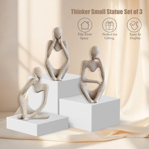 Conjunto de 3 estatuas abstractas The Thinker color beige miniatura 5