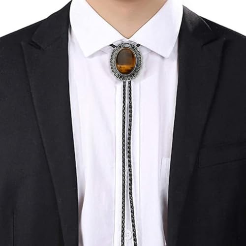 Image of AZORA Western Cowboy Bolo Tie Men Leather Necktie Leather Cord Turquoise Stone Bolo Ties for Men Women