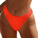 Generisch Weiße Bikinihose Damen Damen Bikinihose, gerippt, hoher Schnitt, mittlere Taille Zweiteiler Damen Sommer (Orange, S)