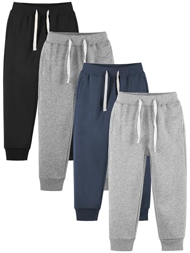 Resinta 3/4 Pack Toddler and Boys Fleece Lined Sweatpants Cotton Youth Jogger Pants Kids Pants with Pockets Drawstring