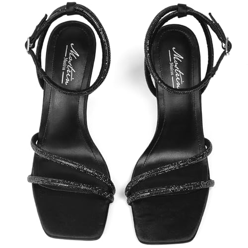 Image of Mostrin Womens Sandals Strappy Heels for Women Ankle Strap Lace Up Heels Square Open Toe Heels Tie Up Stiletto High Heeled Sandals for Prom, Party, Daily Wear