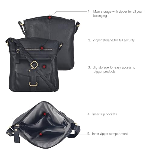Image of Oak Leathers Leather Crossbody Bag For Women With Adjustable Sling Strap - Medium Size Crossover Shoulder Handbag Purse