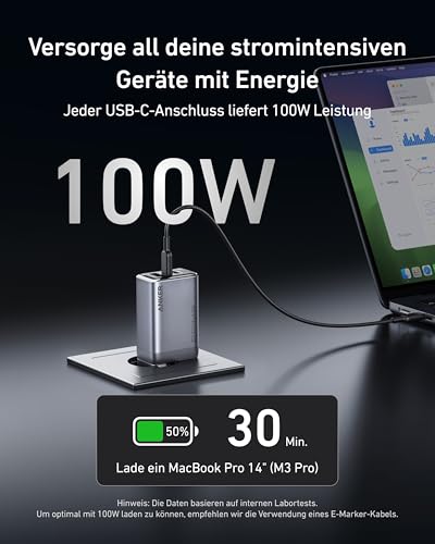 Anker Prime 100W USB C Ladegerät, 3 Port GaN Schnellladegerät – Ansicht 3