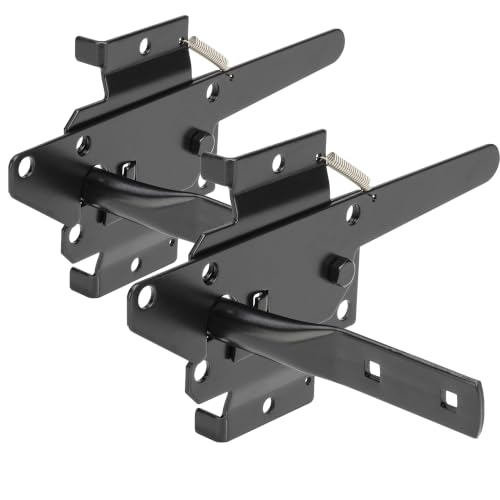 Image of Heavy Duty Self-Locking Gate Latch for Wooden Fence Post Mount, 2Pcs Black