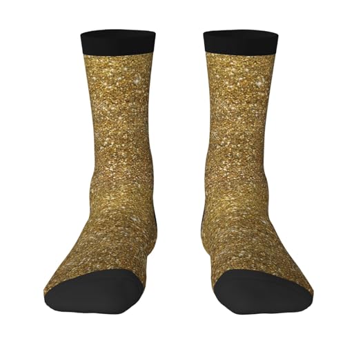 BeNtli Crew Socks, Compression Socks Casual Novelty Sports Socks 40CM Long For Unisex Gold Glitter Sparkle Glittery Sparkly