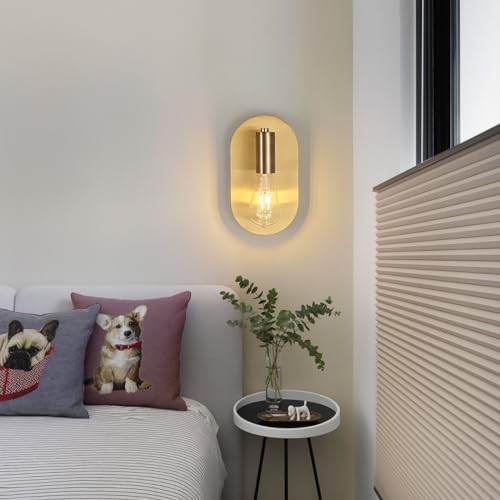 Image of Modern Wall Sconces Set of Two Mid-Century Sconces Wall Lighting 6W Stainless Steel Oval Decor Gold Wall Lamps for Bedrooms Living Room Bathroom Corridor