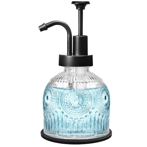 SheeChung Vintage Soap Dispenser, Kitchen Dish Soap Dispensers with Pump Mat, Glass Hand Soap Dispenser for Bathroom, Liquid, Lotion, Refillable, Rustic Farmhouse Decor-Clear (Black Pump, 1 pk)