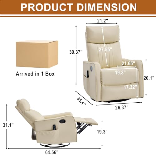 Image of Manual Swivel Rocker Recliner Chair for Adults, Overstuffed Reclining Glider Chair for Nursing with Vibration Massage & Heat, Living Room Rocking Recliner 2-Stage backrest, Faux Leather Light Yellow