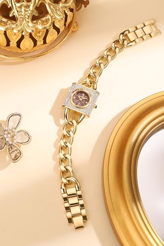 Image of Giordano Analog Quartz Watch for Women with Textured Square Dial, Crystal Studded Bezel, Blue Crown, Stainless Steel Strap - GZ-60160