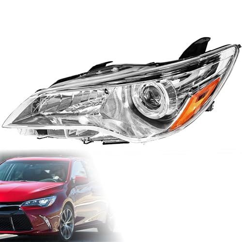 Wildwolf Headlight Assembly For Toyota Camry 2015 2016 2017 LE SE XLE Headlamps Replacement Chrome Housing Amber Reflector Clear Lens (Driver Side Headlight)