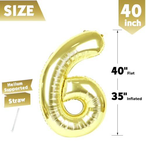 Image of 40 Inch Light Gold Number 6 Balloon, Champagne Birthday Party Decorations