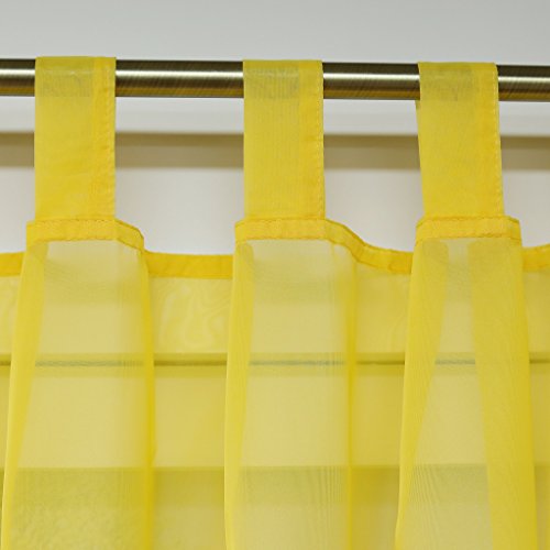 ESLIR Curtains with Tabs Window Curtain Transparent Tab-Top Voile Yellow W x H 140 x 225 cm Pack of 1, W 55.1" x L 57.1" (1 Panels) - Image 2
