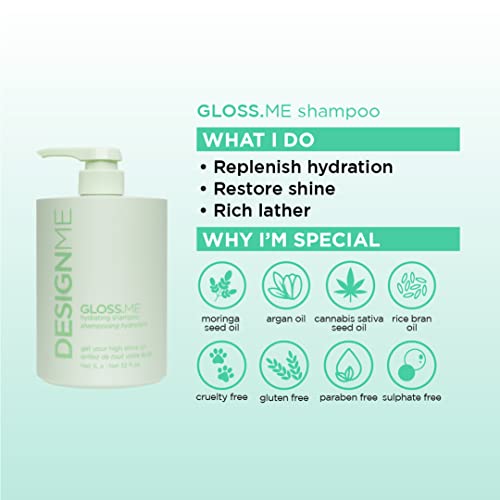Designme Gloss.me Hydrating Shampoo | Hemp & Argan Oil Shampoo Adds Softness & Shine | Straight, Wavy, Or Curly Hair Shampoo | Sulfate-Free & Color-Safe Moisturizing Shampoo For Dry Hair, (32 Fl Oz) #TOP3