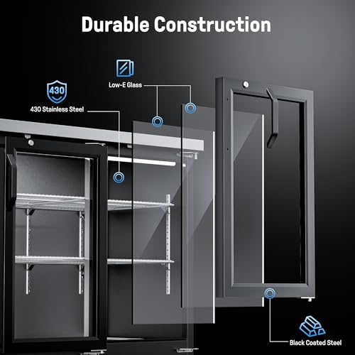 Image of Coolake 72 inch Commercial Back Bar Cooler with 3 Glass Doors, 24.2 Cu.Ft. Stainless Steel Top Back Bar Refrigerator, 33-41℉ Counter Height Back Beverage Refrigerator for Bar Restaurant Office