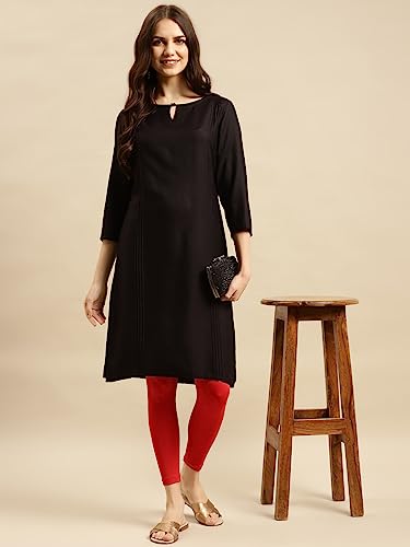 Image of rangita Women's Regular Fit High Rise Cotton Solid Ankle Length Leggings
