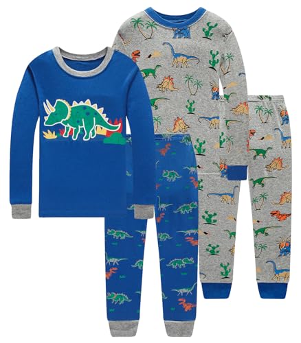 Image of Little bety Cotton 4 Piece Pajamas Boys Long Sleeve Sets Toddler Boys Pjs Kids Sleepwear Sets