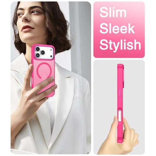 Image of YINLAI for iPhone 17 Pro Case 6.3-inch,Magnetic Compatible with MagSafe, Slim Matte Anti-Fingerprint, Shockproof Full Body Military Grade Protection for iPhone 17 Pro Cover, Hot Pink