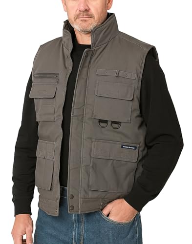 Men's Multiple Pocket Water Resistant Poplin Shell Polar Fleece Lined Padded Utility Vest2
