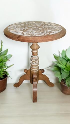Image of 'Round Edges' Handcrafted Wooden Table in Mango Wood for Living Room, Bed Room Home decore (30x30x45 cms)