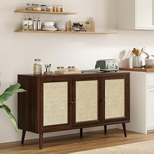 Farini sideboard buffet cabinet storage cabinet with rattan doors modern console cabinet for kitchen living room and dining roomwalnut small size  urban country home decor