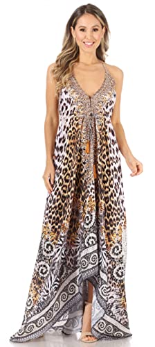 Image of Sakkas Lizi Womens Maxi High-Low Halter Handkerchief Long Dress Beach Party