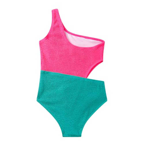 LIZENS Girls' One Piece Swimwear Cutout One Shoulder Swimsuit in Color Clash Swimsuits for Girls Size 2-162
