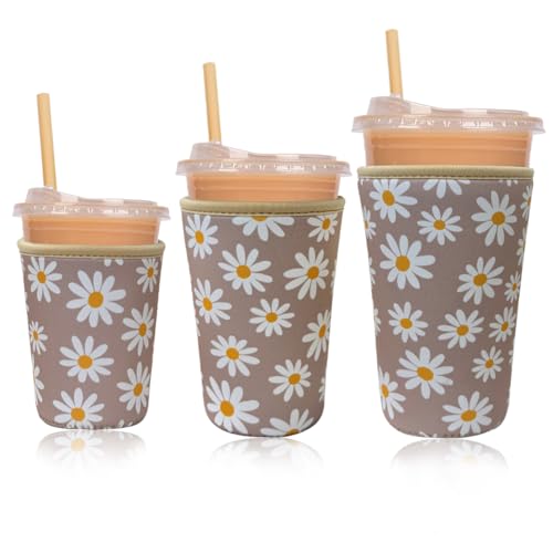 Image of Reusable Insulated Neoprene Iced Coffee Cup Sleeve, Durable Drink Sleeve for Cold Beverages, Beverage Holder for Iced Coffee (Sunny Daisies)