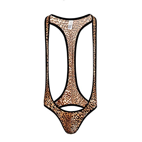 Swbreety Men's Jockstrap Leotard Leopard Underwear Jumpsuit Wrestling Singlet