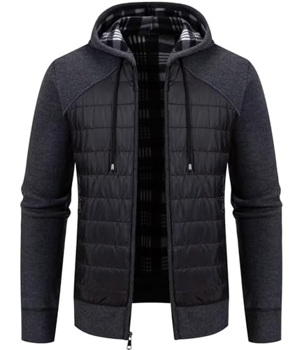 Cardigan tricoté pour homme avec doublure épaisse et col capuche chaud