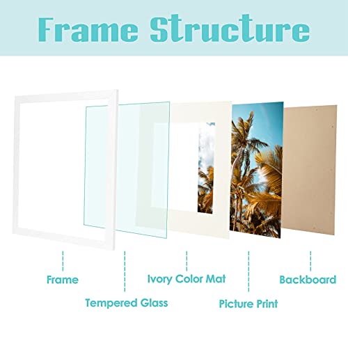 Image of Frametory, 11x14 Picture Frame with Mat for 8x10 Photo - High Definition Glass Wide Molding - Preinstalled Wall Mounting Hardware (White, 8 Pack)