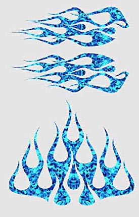 Image of STYLE1 Multi-Color Flame Decal Kit Golf Cart, UTV, RC, ATV, Mower, Motorcycle Tank (D - XLarge, PG26-102-000 SM LT Blue)