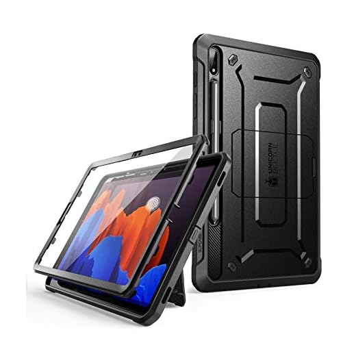 SUPCASE UB Pro-seriens fodral designat för Samsung Galaxy Tab S7 Plus (2020)/S8 Plus (2022) 12,4 tum, med inbyggt skärmskydd och S pennhållare helkropp robust slitstarkt fodral (svart)