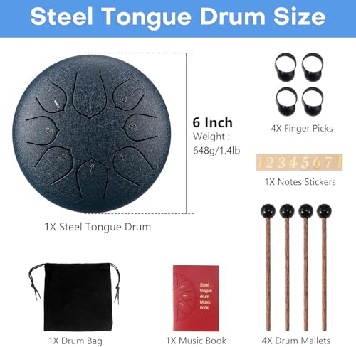Rain Drum Set, Outdoor Garden Rain Drum, 6 inches 8 Tone Steel Tongue Drum Rain Chime, Handpan Instrument Meditation Drum - Image 4