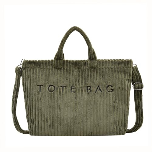 Image of Kawn Korean Tote Bag Aesthetic Corduroy Canvas Handbag for Women Zipper Casual Large Capacity Shoulder Bag with Pockets Versatile Everyday use for College Work Travel & Shopping