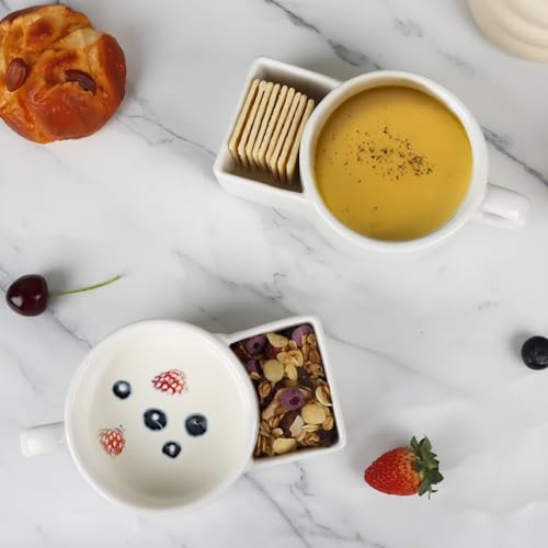 KAYCROWN 2 Pack Ceramic Soup and Cracker Mug or Cereal Bowl, Anti-Soggy Cereal Bowl, Microwave Safe, Soup and Side/Cracker Bowls Sets for Breakfast, Chip, Veggies, Dip Bowls for Parties by KAYCROWN - Image 6